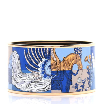 Hermes Enamel Printed Horses Extra Wide Bracelet 65 3 of 5