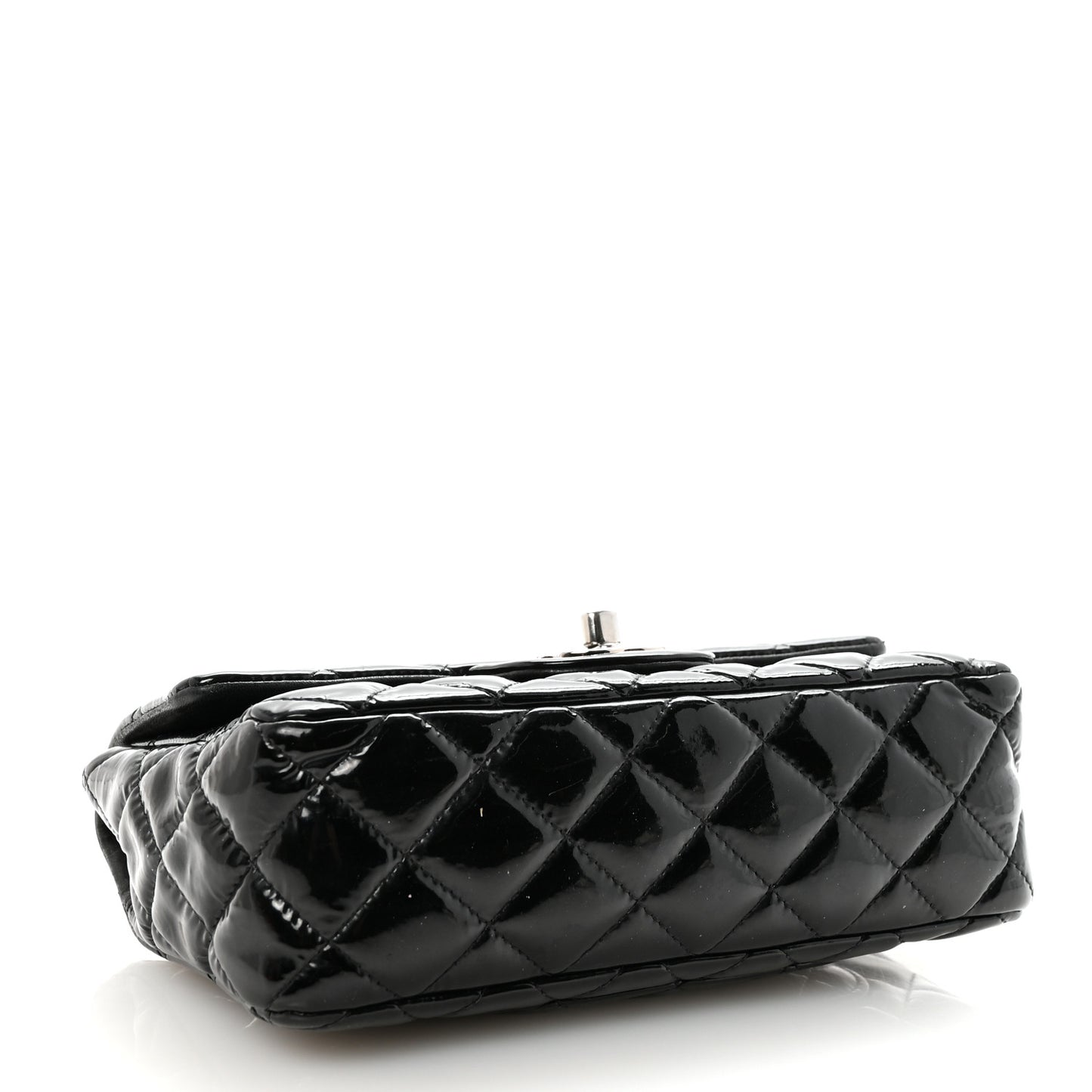 Patent Calfskin Quilted Mini Rectangular Flap Black