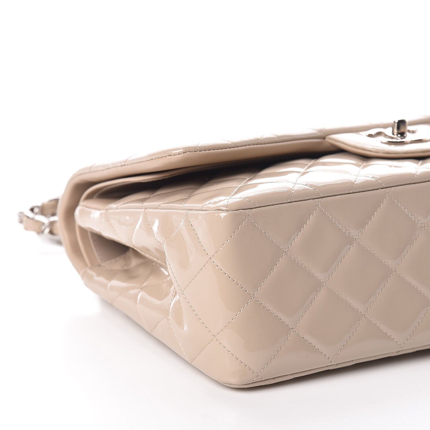 Patent Quilted Jumbo Double Flap Light Beige