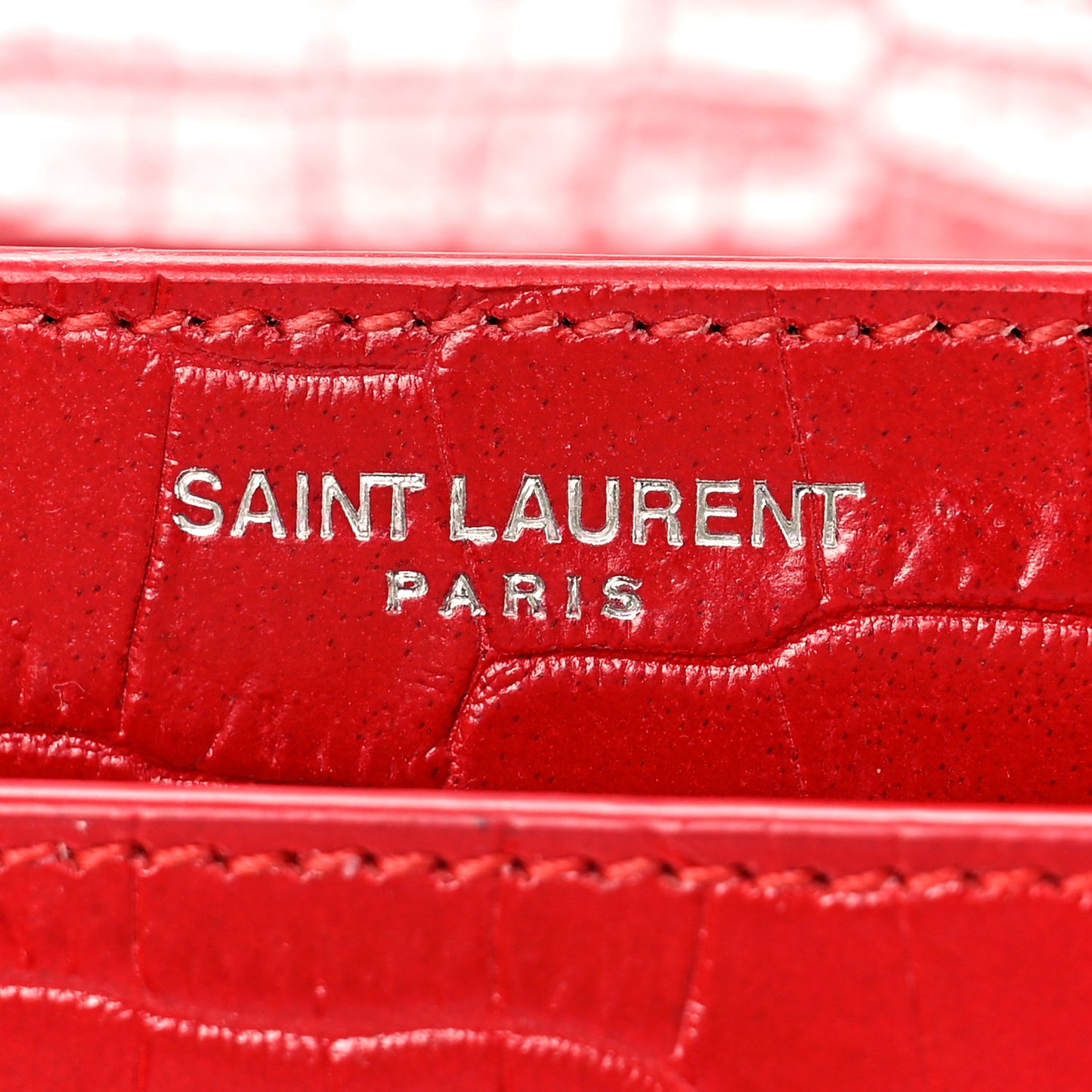 Calfskin Crocodile Embossed Medium Monogram Sunset Rouge Eros