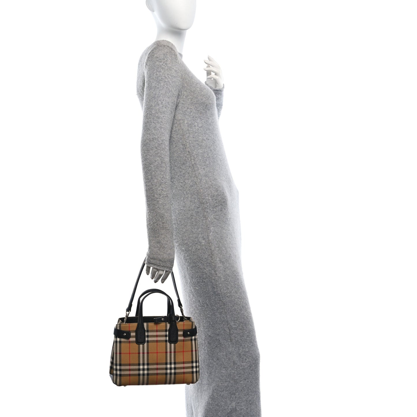 Goatskin Vintage Check Small Banner Tote Black