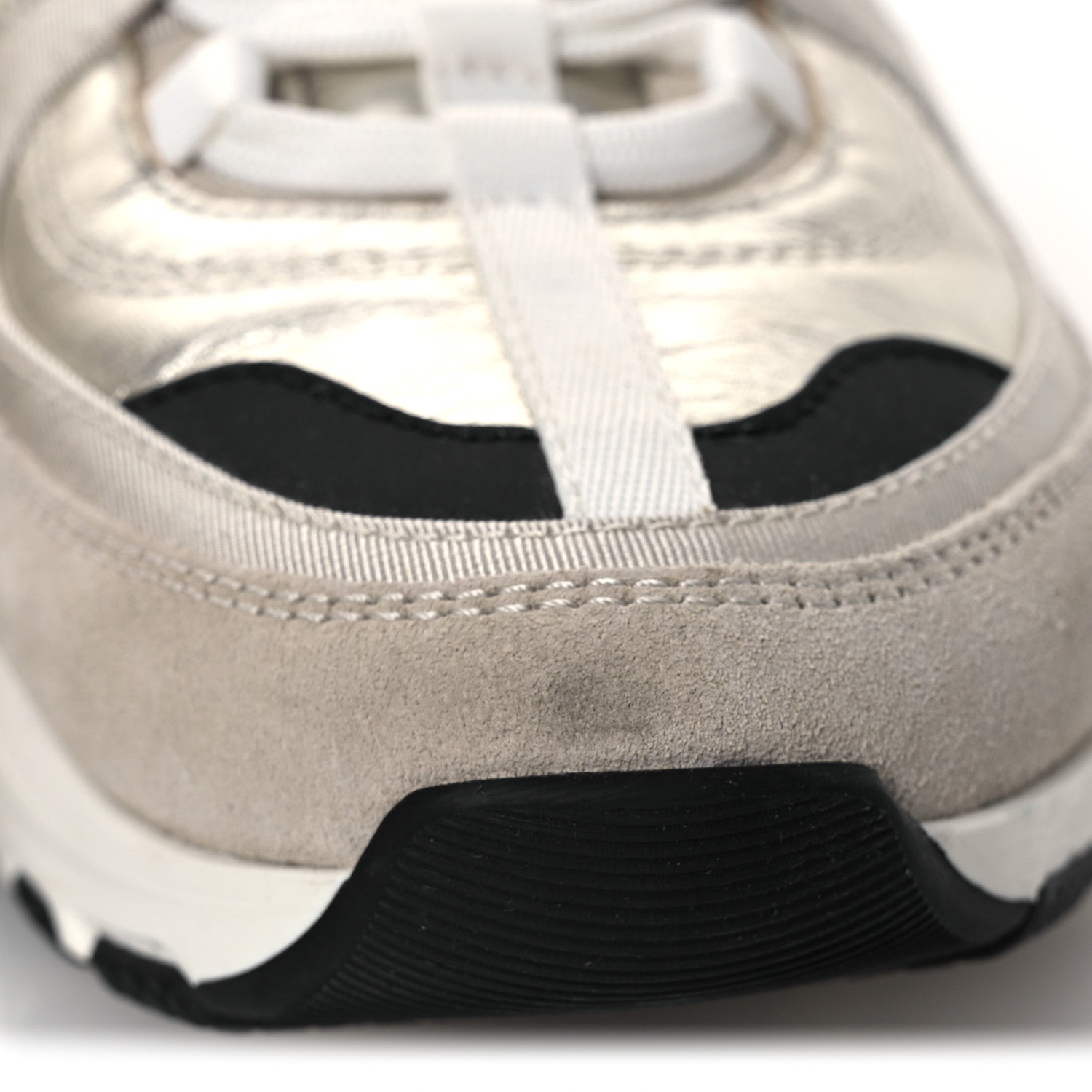 Chanel Suede Metallic Calfskin Womens CC Sneakers 39.5 White Silver 11 of 11