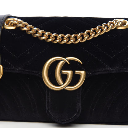 Gucci Velvet Matelasse Mini GG Marmont Shoulder Bag Black 9 of 10