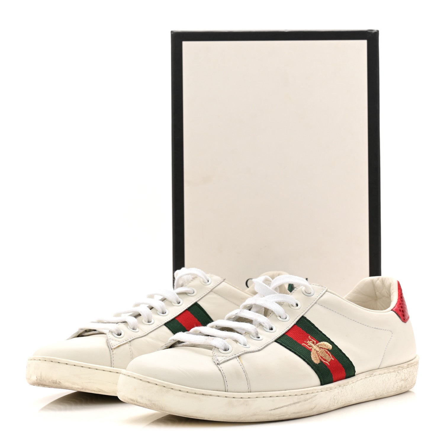 Gucci Calfskin Ayers Bee Embroidered Womens Ace Sneakers 39.5 White Green 20 of 20