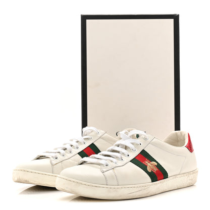 Gucci Calfskin Ayers Bee Embroidered Womens Ace Sneakers 39.5 White Green 20 of 20