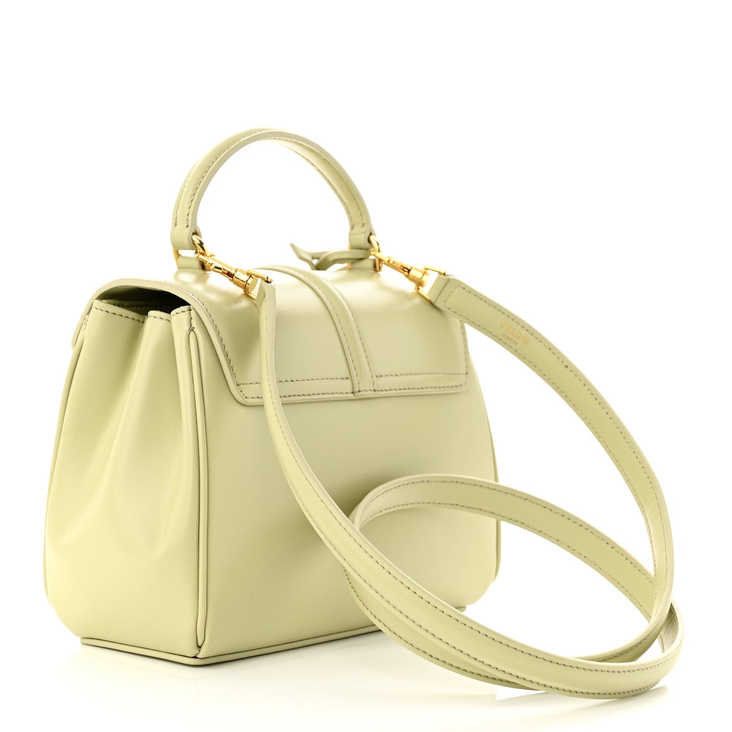 Satinated Calfskin Mini 16 Top Handle Bag Almond Green