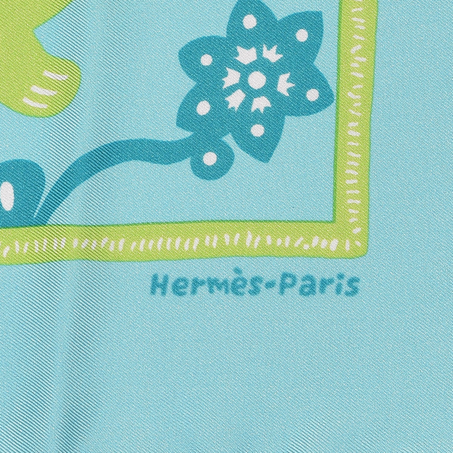 Hermes Silk L Annee du Rat Pocket Square Scarf Turquoise Vert Vif Aqua 3 of 5