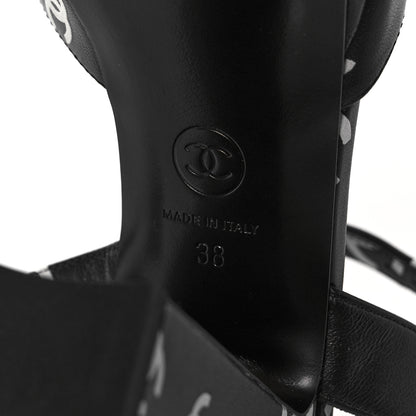 Chanel Printed Lambskin CC Platform Sandals 39 Black White 6 of 9