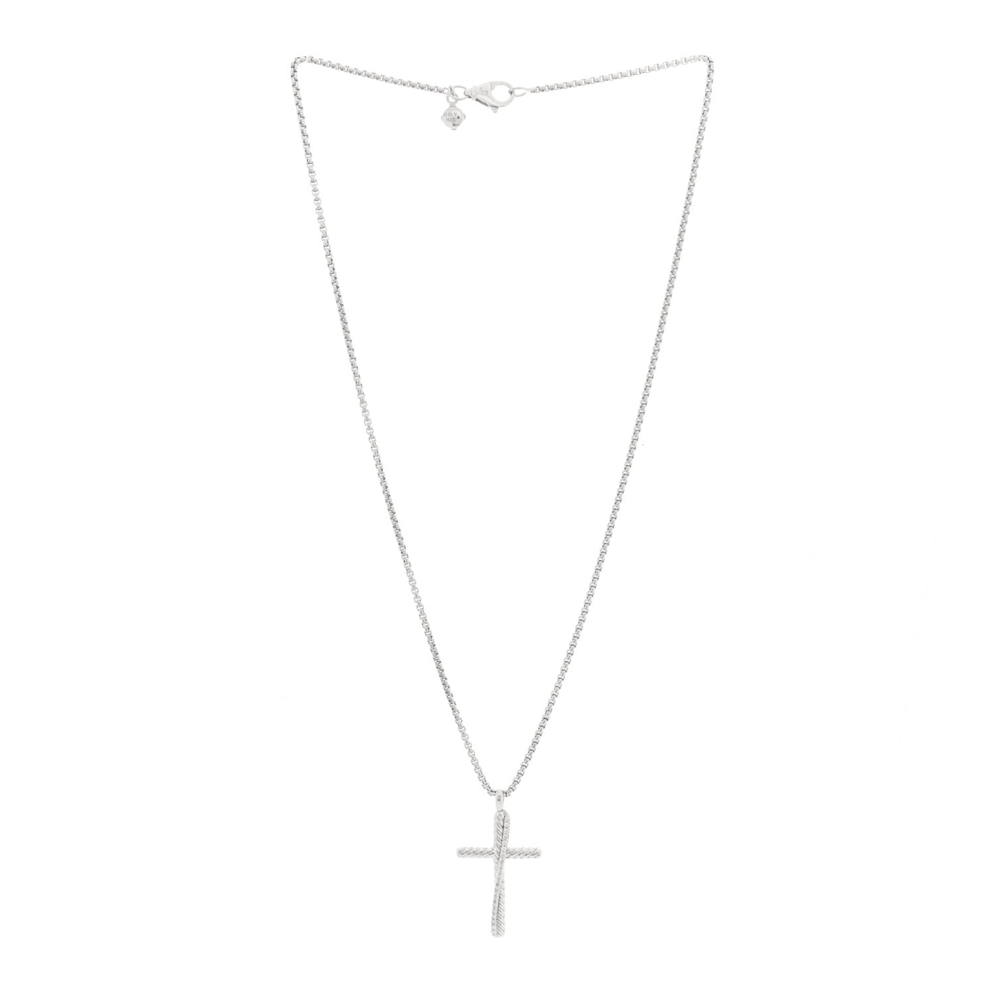 Sterling Silver Diamond 35mm Crossover Cross Necklace