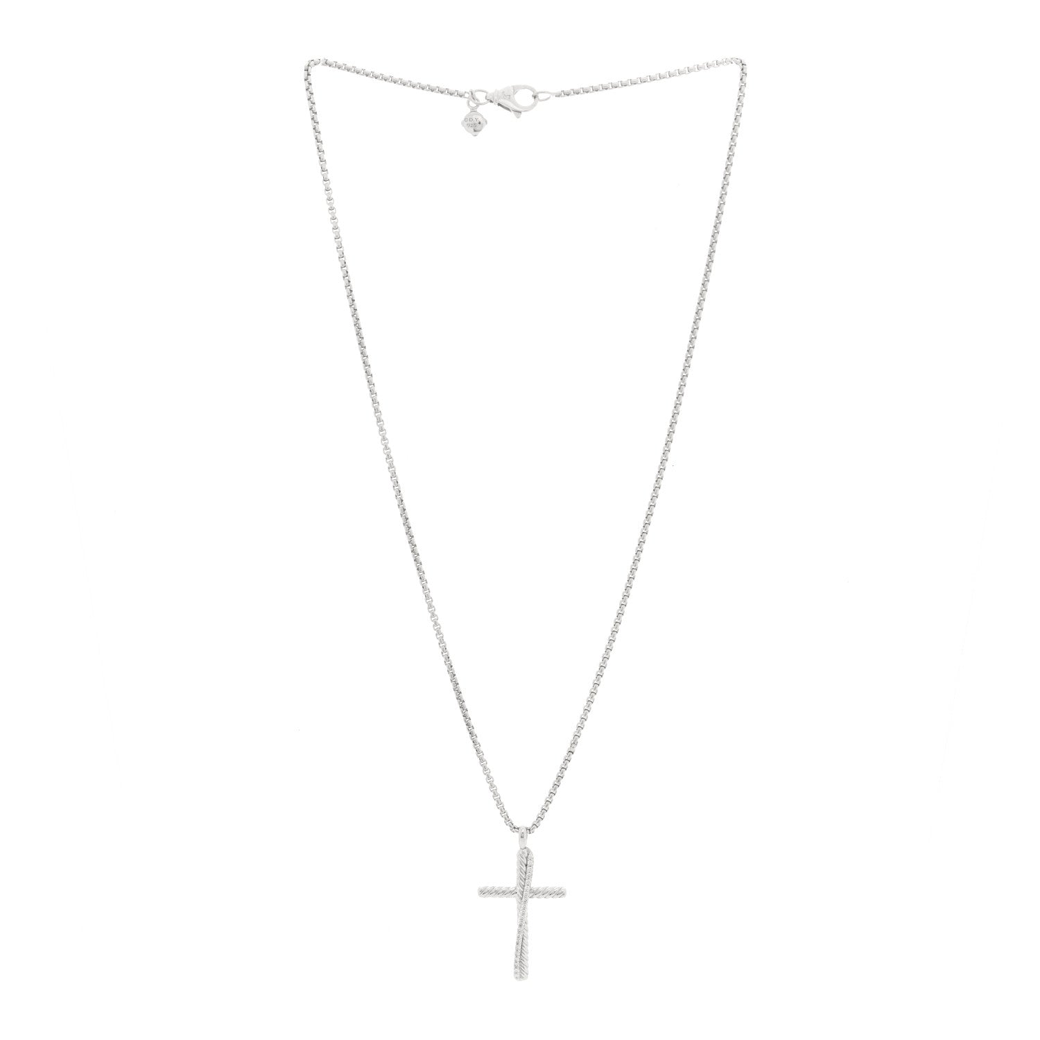 David Yurman Sterling Silver Diamond 35mm Crossover Cross Necklace 3 of 5