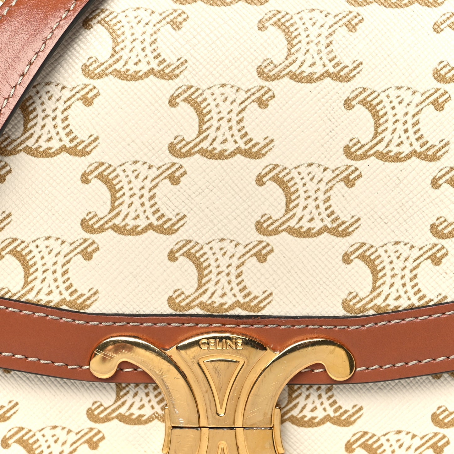 Calfskin Triomphe Canvas Teen Triomphe Bag White