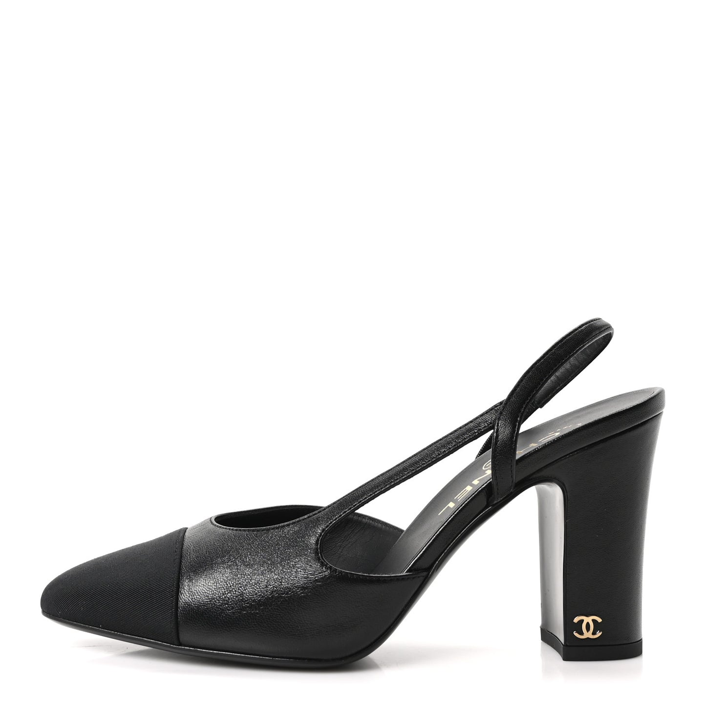 Lambskin Grosgrain Cap Toe CC Slingback Pumps 38.5 Black