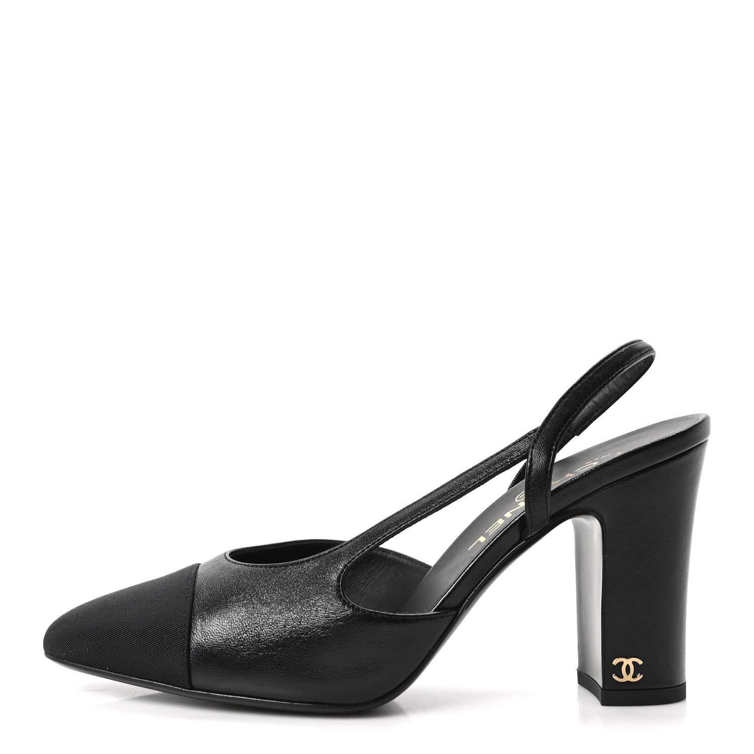 Chanel Lambskin Grosgrain Cap Toe CC Slingback Pumps 38.5 Black 1 of 9