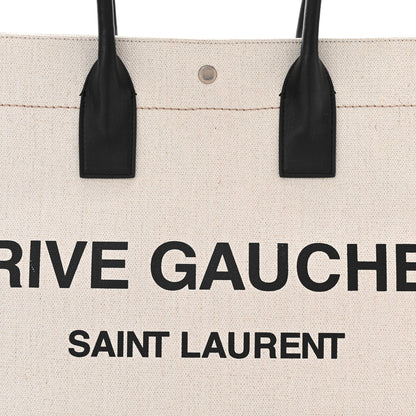 Saint Laurent Linen Calfskin Rive Gauche Tote Optic White 8 of 10