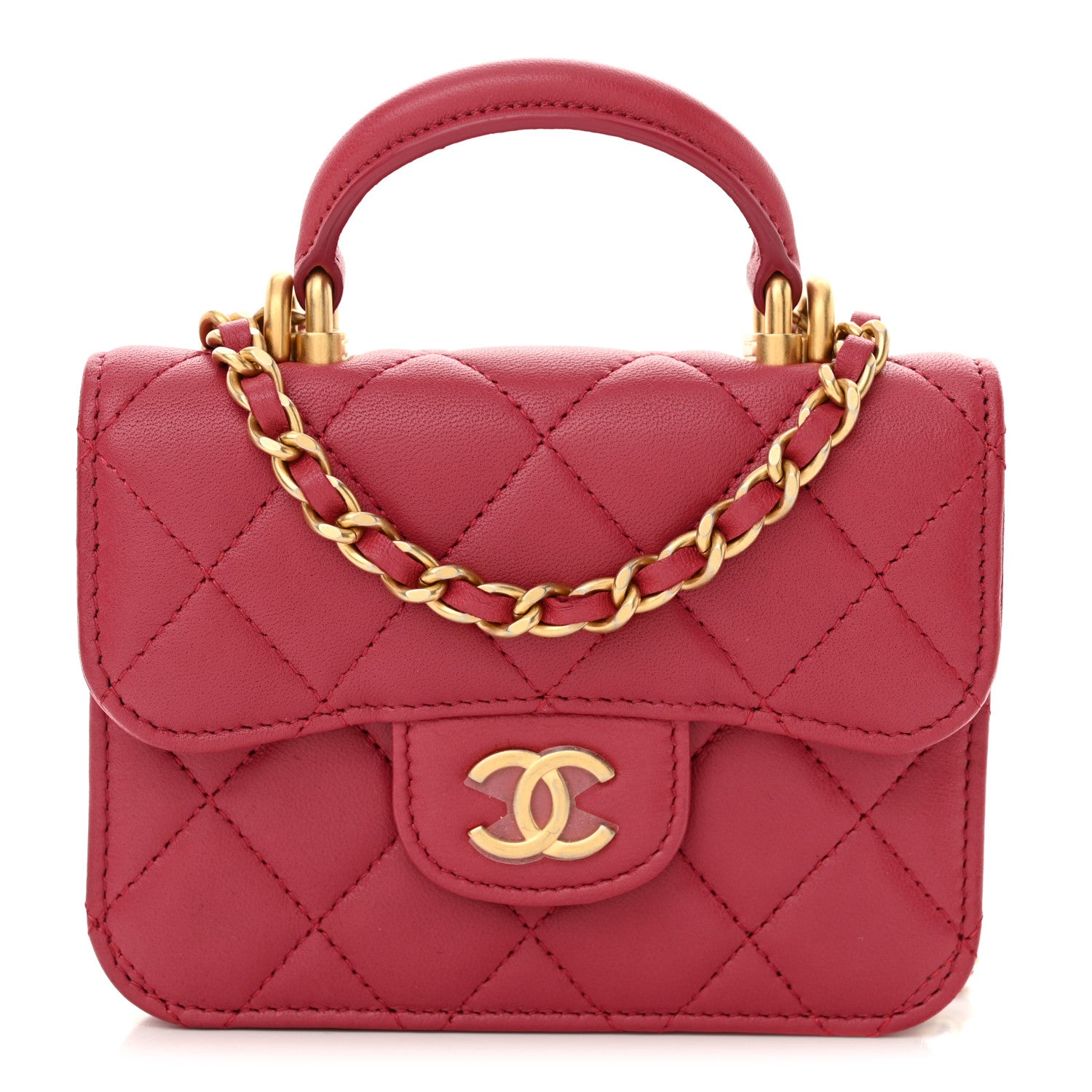 Chanel Lambskin Quilted Top Handle Flap Coin Purse With Chain Dark Pink 1 of 11