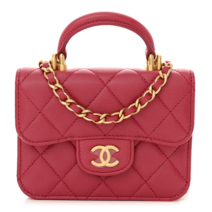 Chanel Lambskin Quilted Top Handle Flap Coin Purse With Chain Dark Pink 1 of 11