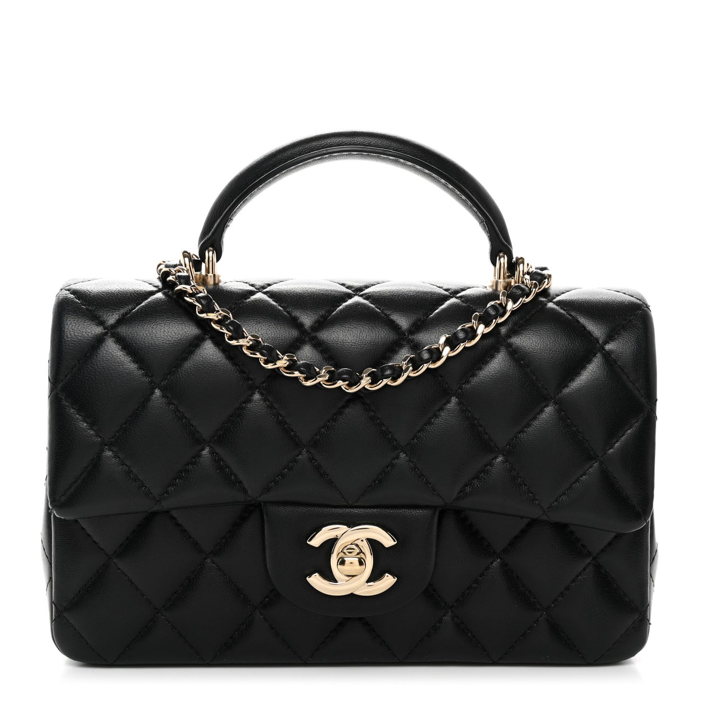 Lambskin Quilted Mini Top Handle Rectangular Flap Black