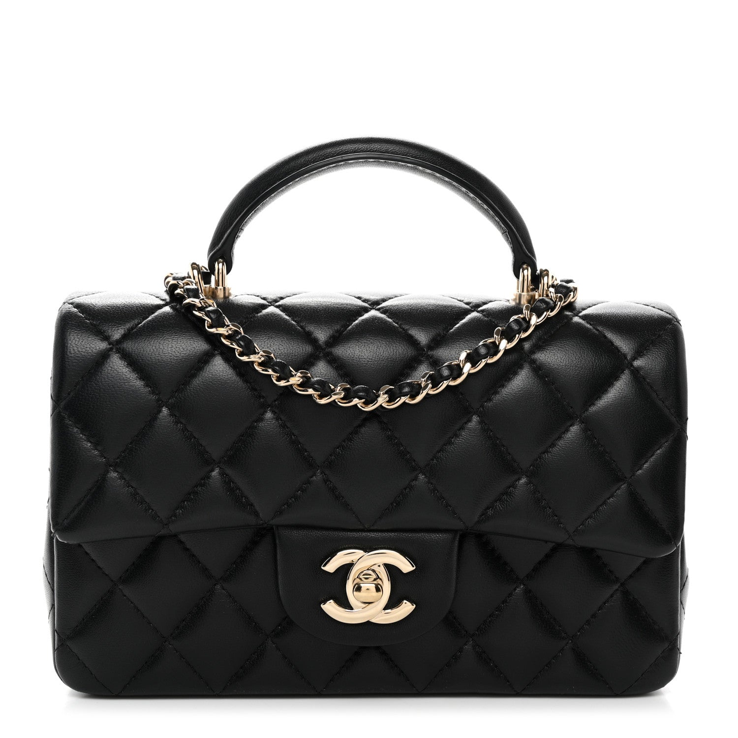 Chanel Lambskin Quilted Mini Top Handle Rectangular Flap Black 1 of 10