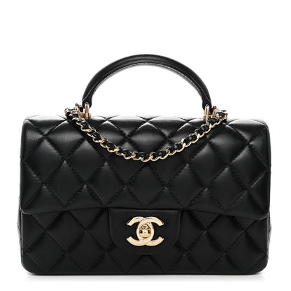 Chanel Lambskin Quilted Mini Top Handle Rectangular Flap Black 1 of 10