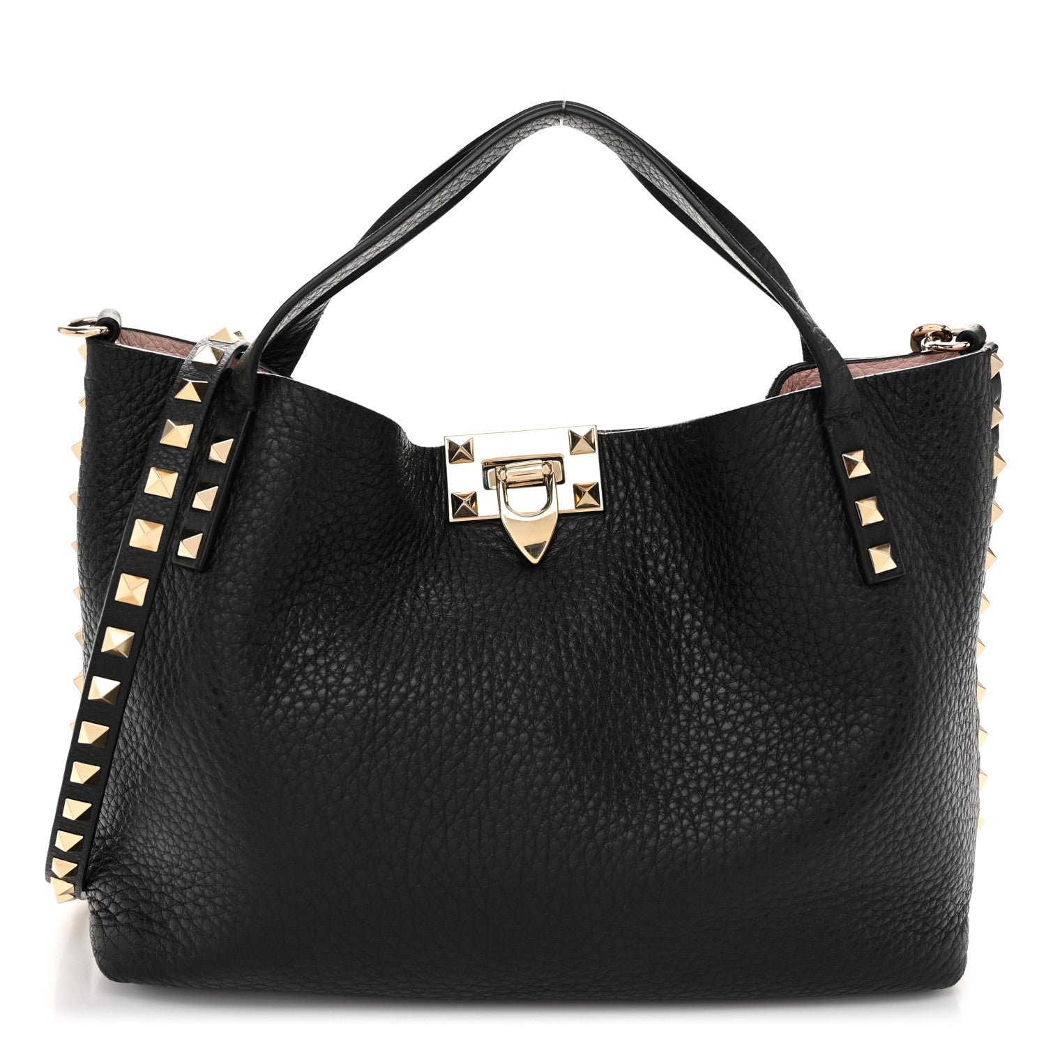 Valentino Garavani Grained Calfskin Small Rockstud Flip Lock Tote Black Rose Quartz 1 of 10