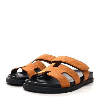 Hermes Suede Goatskin Womens Chypre Sandals 37 Naturel 3 of 8