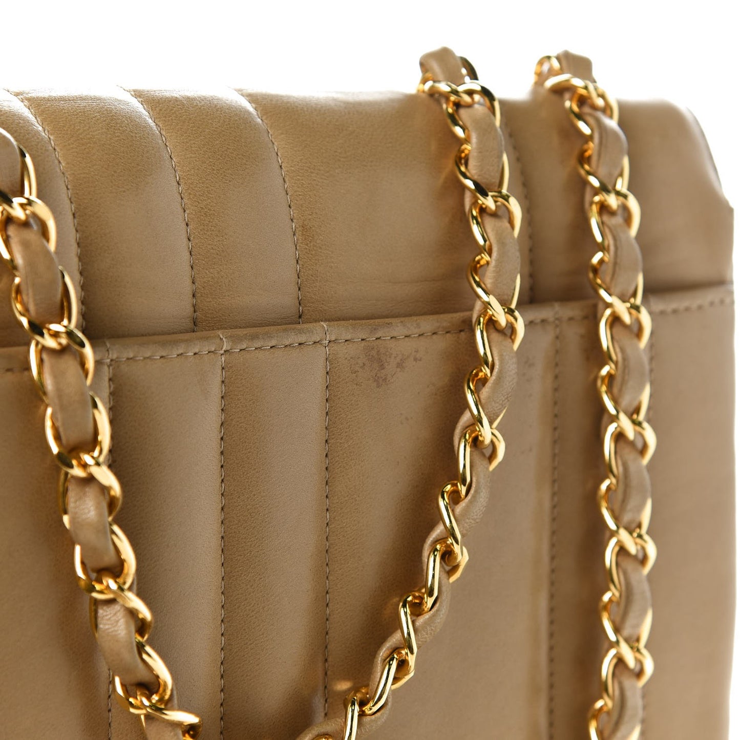 Lambskin Vertical Quilt Small Single Flap Beige