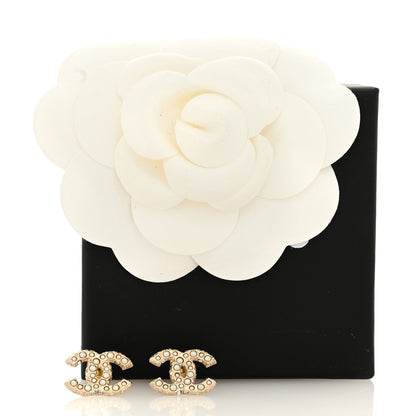 Chanel Pearl Crystal CC Earrings Light Gold 5 of 5