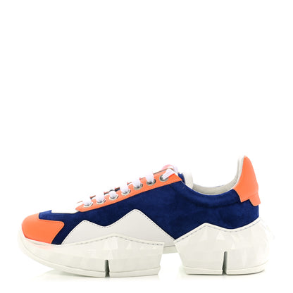 Jimmy Choo Suede Calfskin Diamond Low Top Sneaker 40 Cobalt Neon Orange 1 of 8