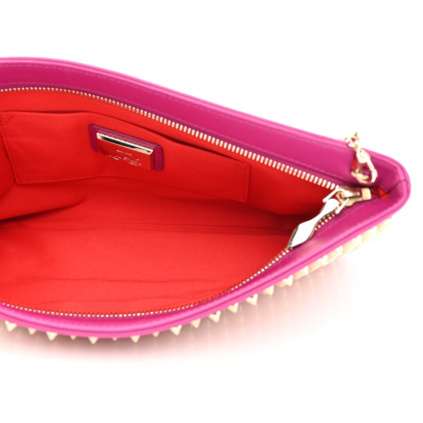 Calfskin Studded Loubiposh Chain Clutch Rose Indien Gold