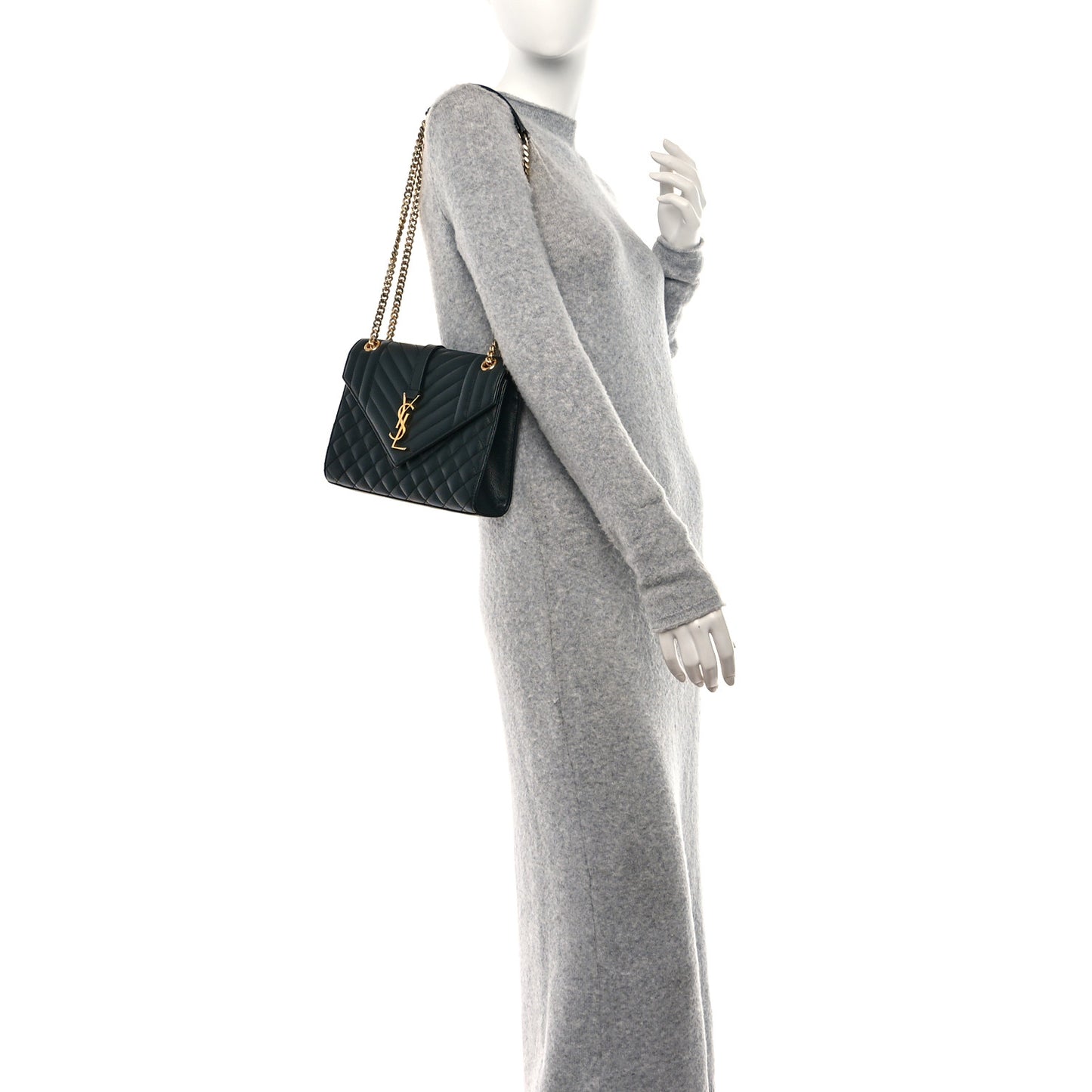 Grain De Poudre Textured Mixed Matelasse Triquilt Medium Monogram Satchel Dark Smog