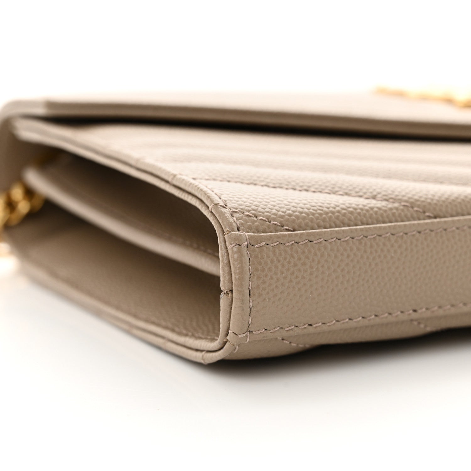 Saint Laurent Grain De Poudre Matelasse Chevron Monogram Envelope Chain Wallet Dusty Grey 9 of 11