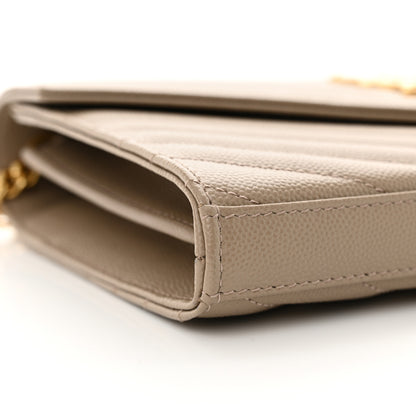 Saint Laurent Grain De Poudre Matelasse Chevron Monogram Envelope Chain Wallet Dusty Grey 9 of 11