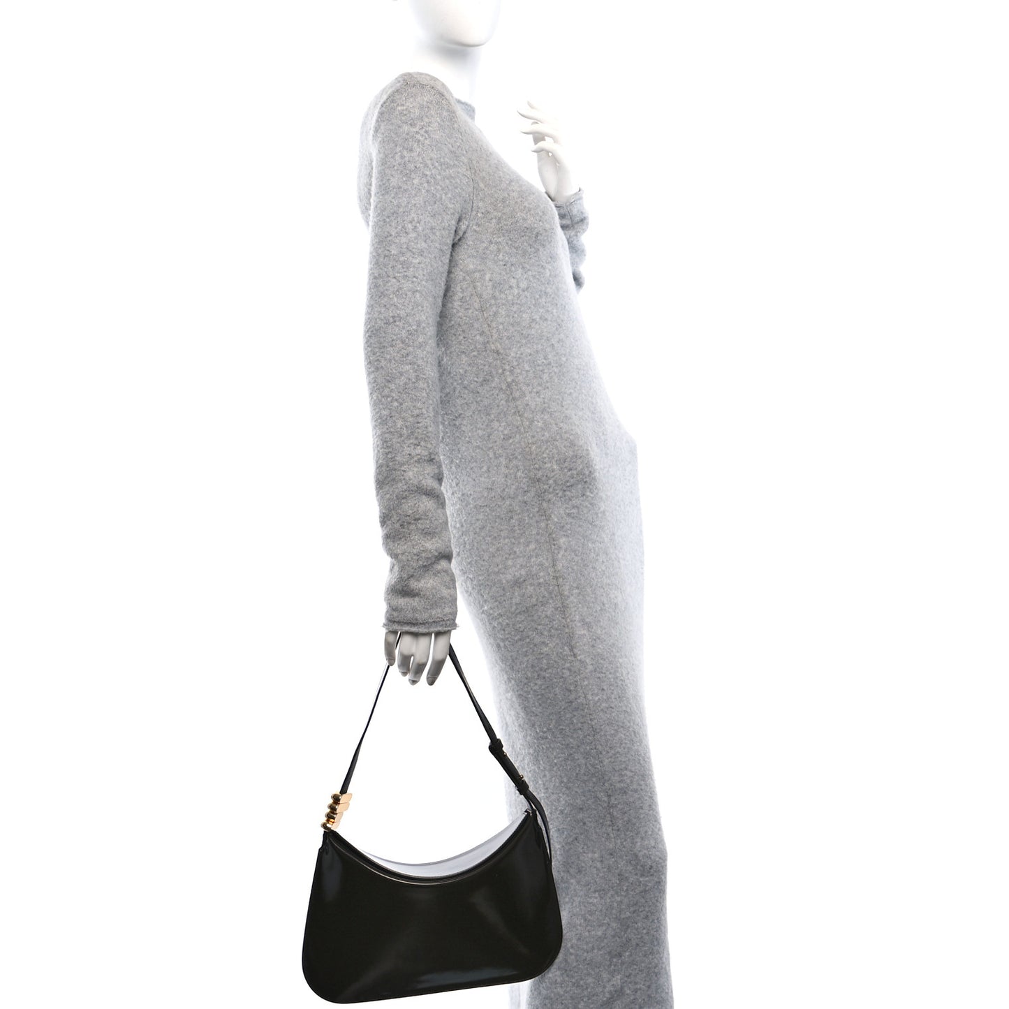 Patent Small Metal Loops Shoulder Bag Brown