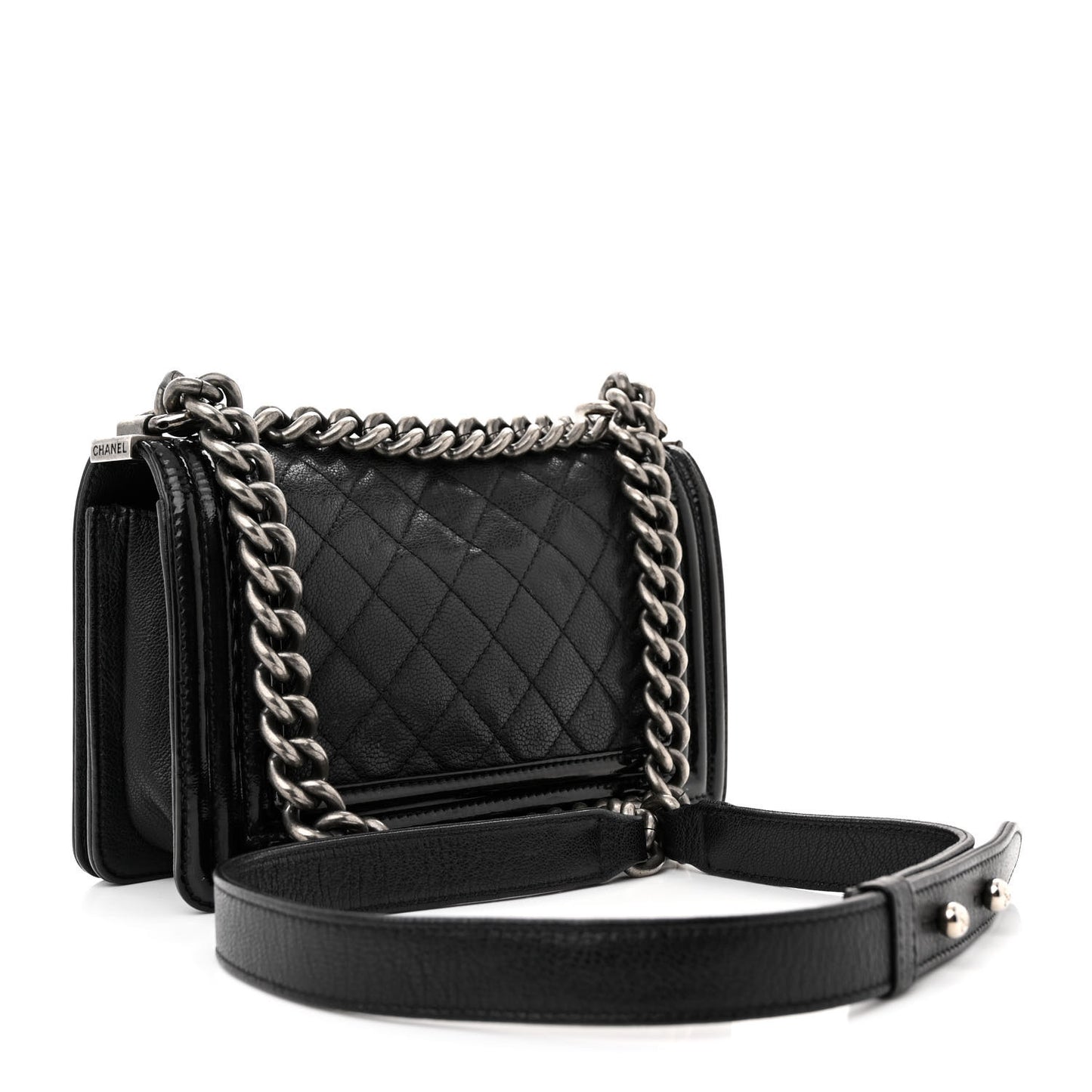 Goatskin Quilted Patent Small Duo Boy Flap Black