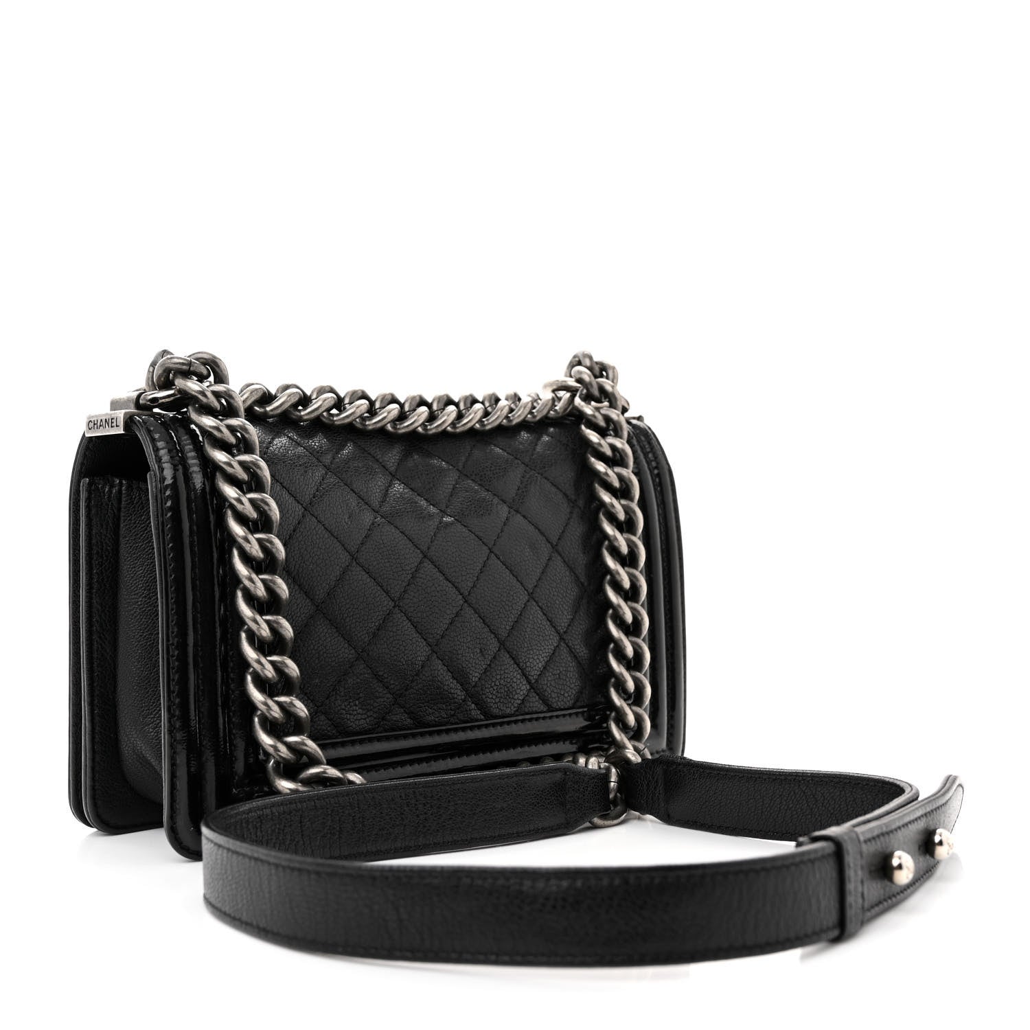 Chanel Goatskin Quilted Patent Small Duo Boy Flap Black Black 3 of 16