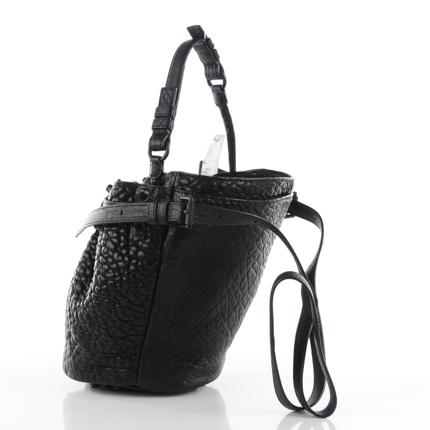 Pebbled Lambskin Diego Bucket Bag Black w Black Hardware