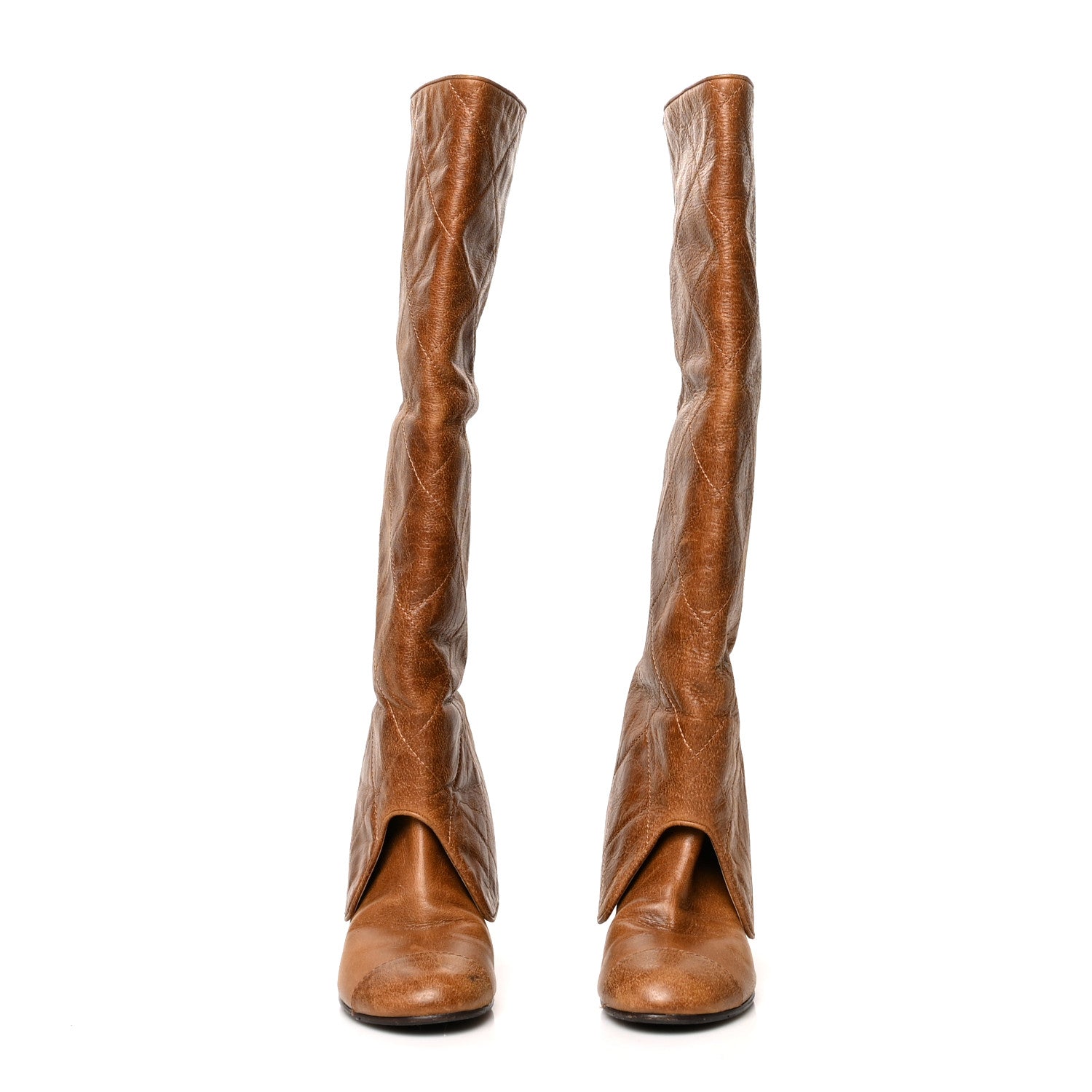 Chanel Calfskin Quilted CC High Boots 37.5 Brown 2 of 11