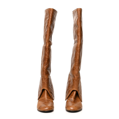 Chanel Calfskin Quilted CC High Boots 37.5 Brown 2 of 11