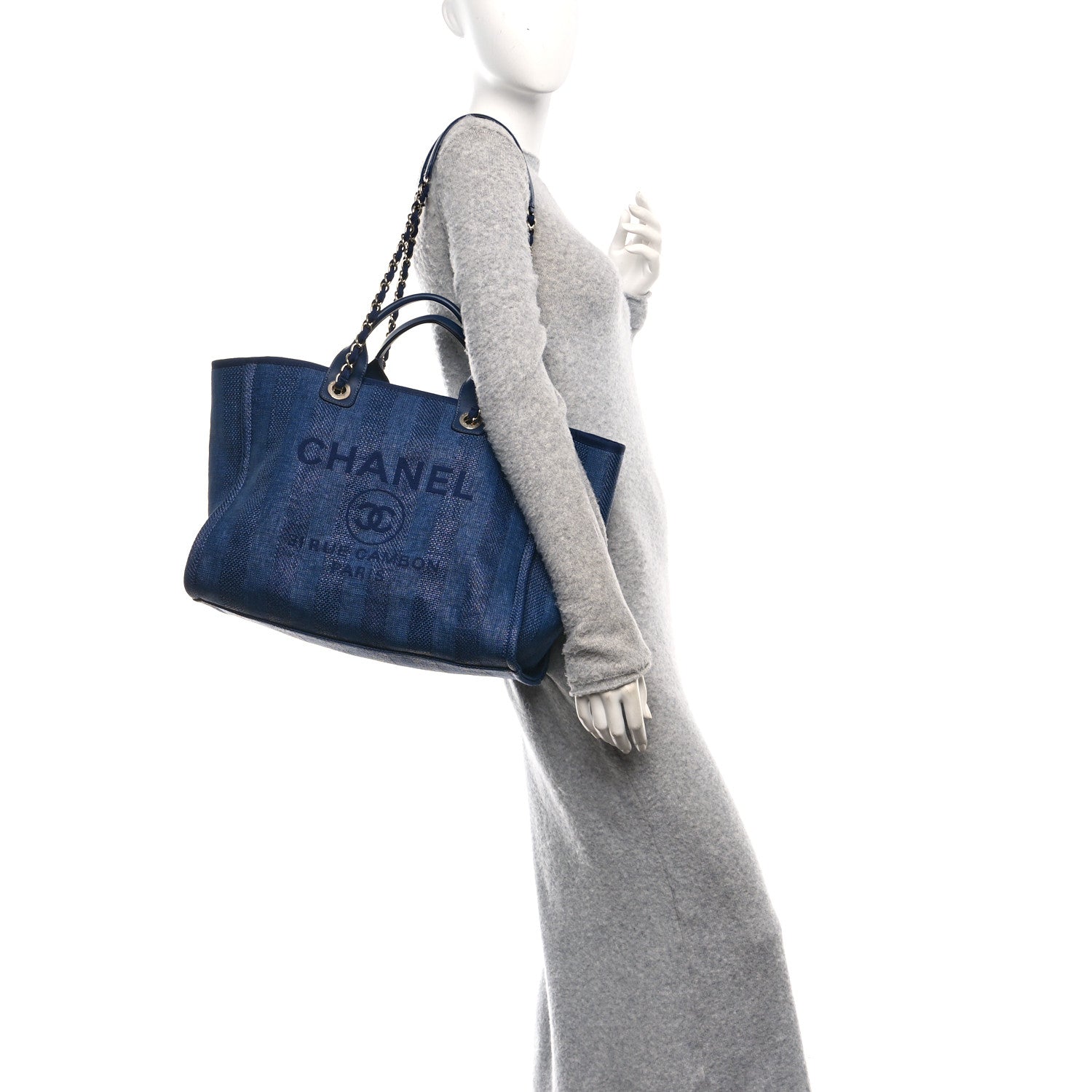 Chanel Mixed Fibers Striped Medium Deauville Tote Navy Blue 2 of 10