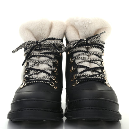 Chanel Calfskin Shearling CC Lace Up Boots 39 Black White 2 of 8