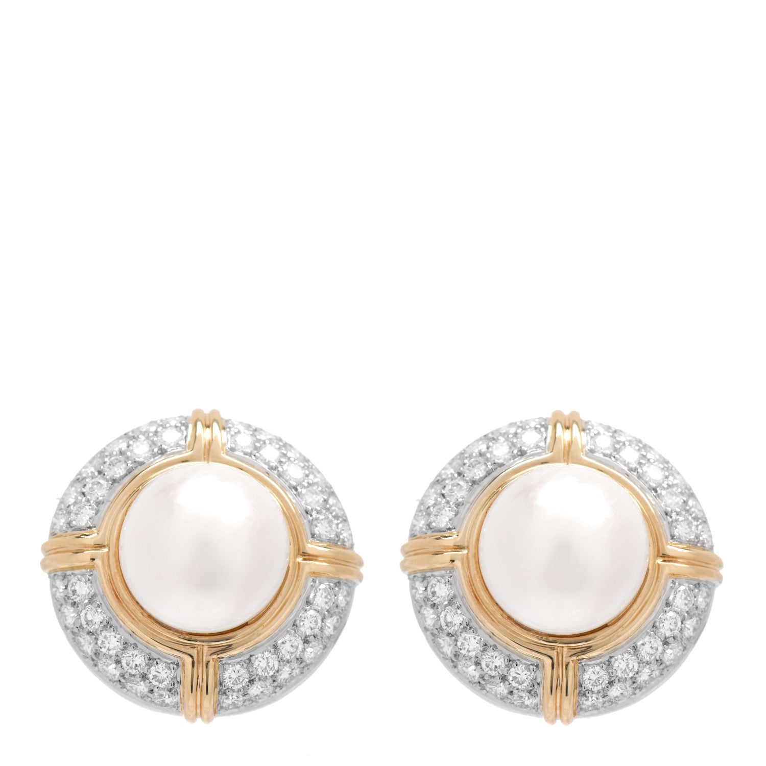 Tiffany 18K Yellow Gold Diamond Mabe Pearl Clip-On Earrings 1 of 4