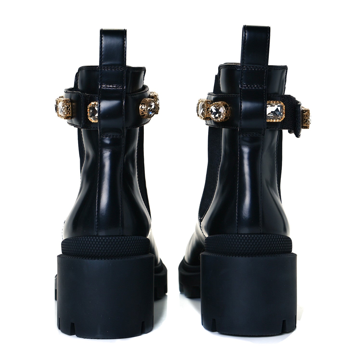 Gucci Calfskin Crystal GG Trip Chelsea Ankle Boots 37 Black 5 of 8