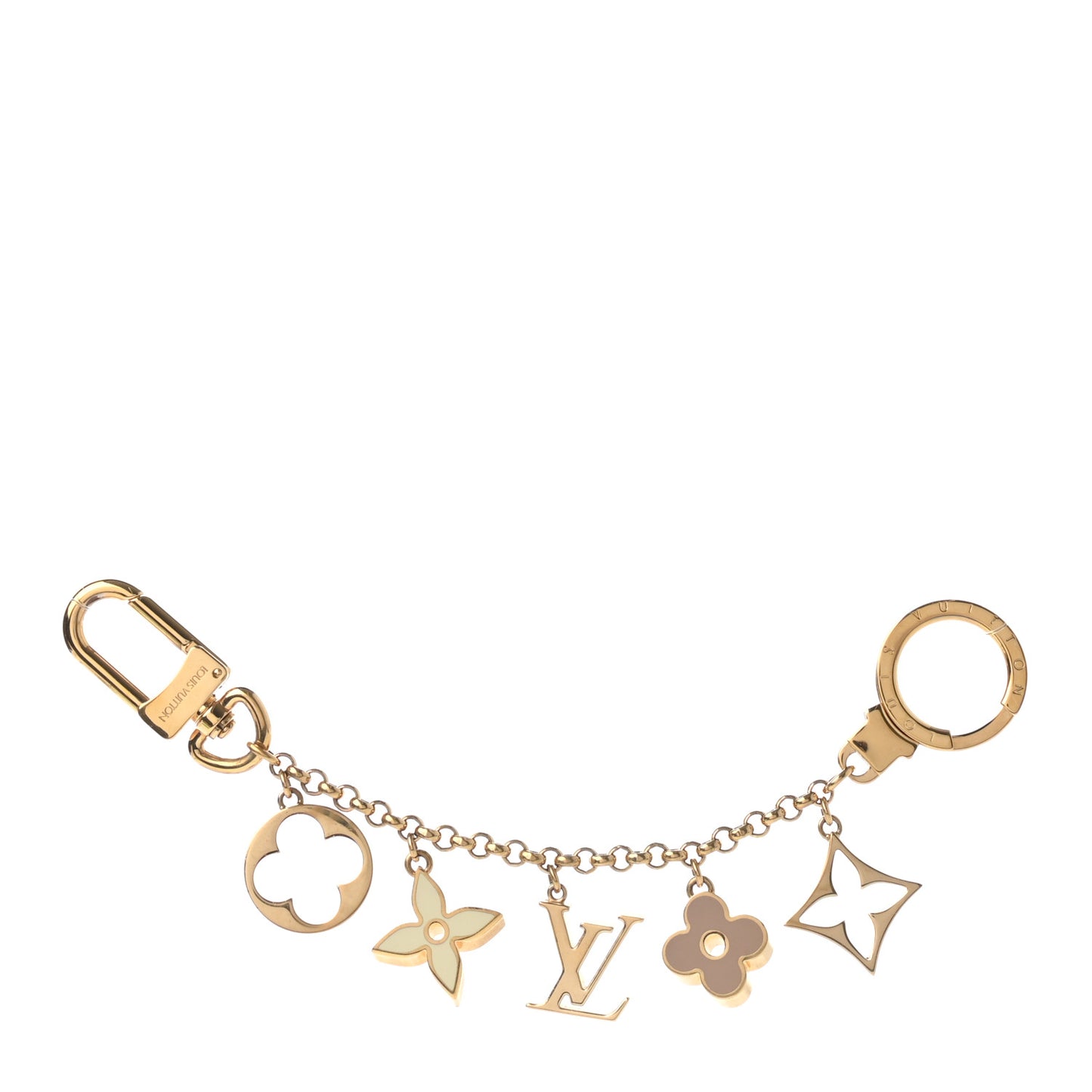 Brass Enamel Fleur De Monogram Bag Charm Chain Gold