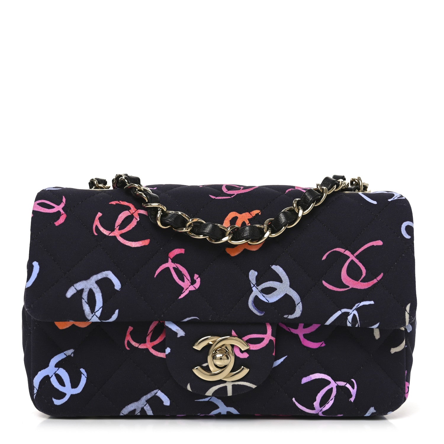 Chanel Printed Fabric Quilted Mini Rectangular Flap Black Pink Blue Yellow Orange 1 of 11