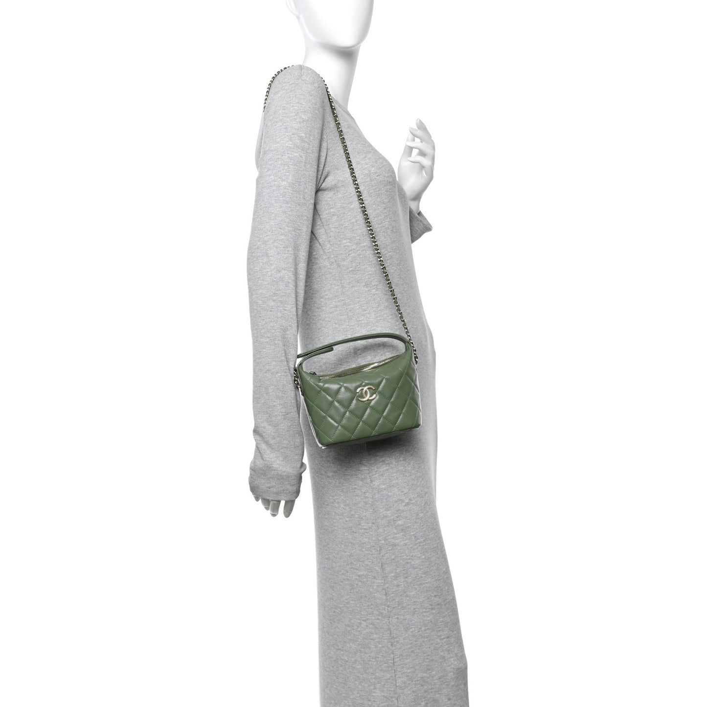Caviar Quilted Chain Hobo Khaki