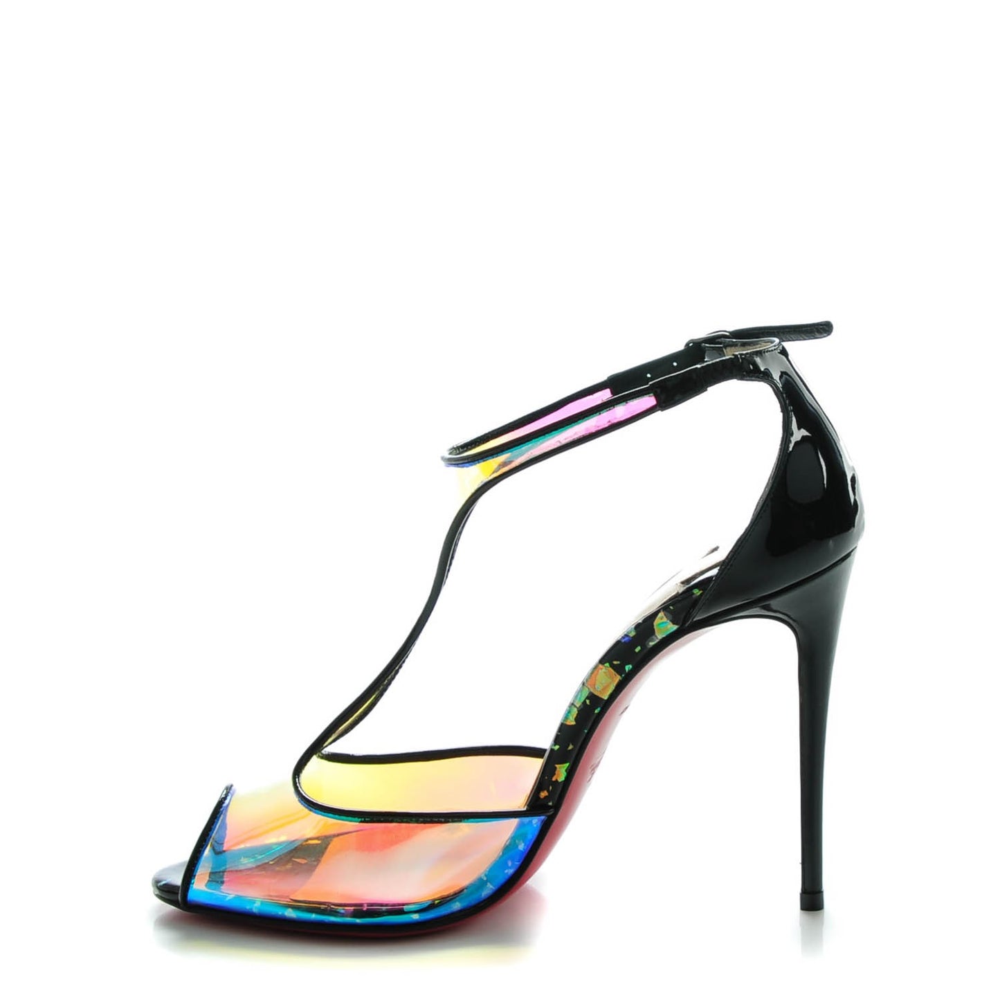 Disco Hologram PVC Patent Tiny 100 T-Strap Pumps 36 Black Multicolor