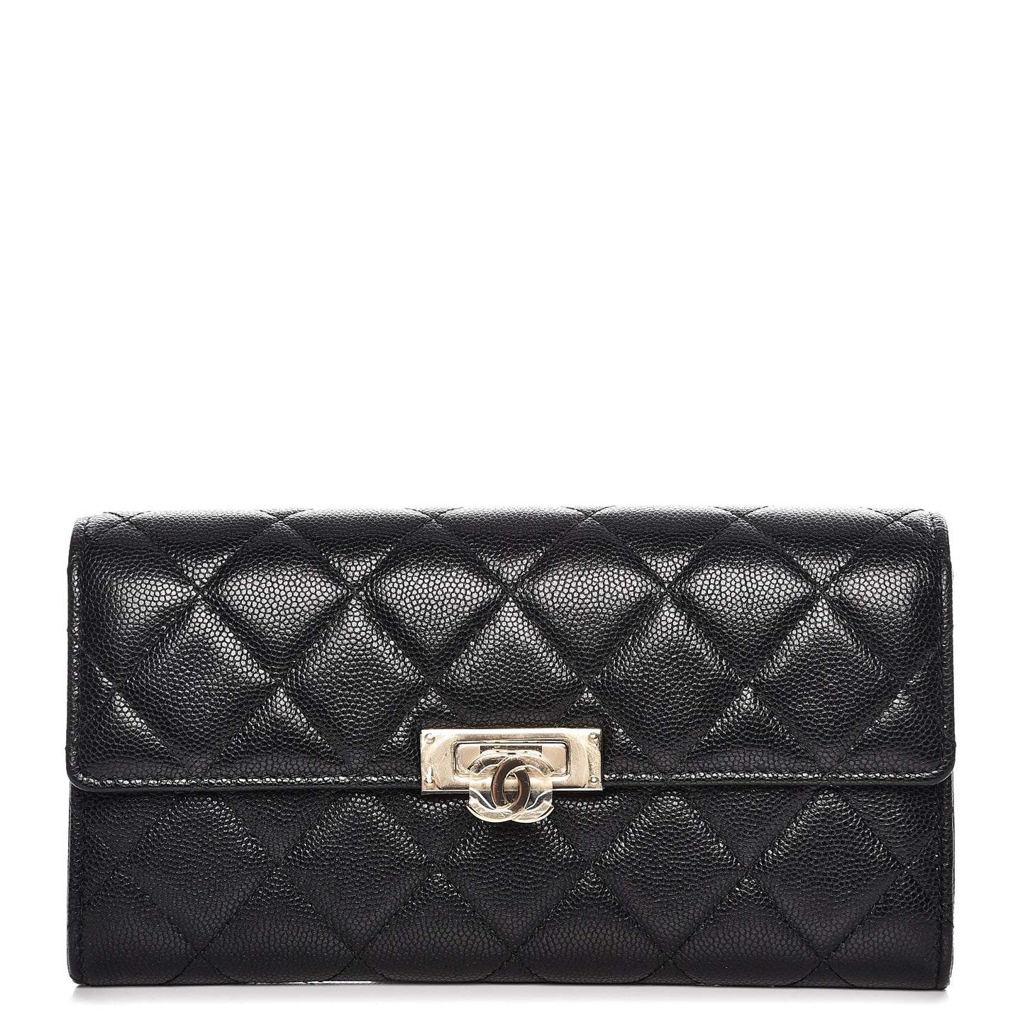 Caviar Quilted Large Golden Class Gusset Flap Wallet Black