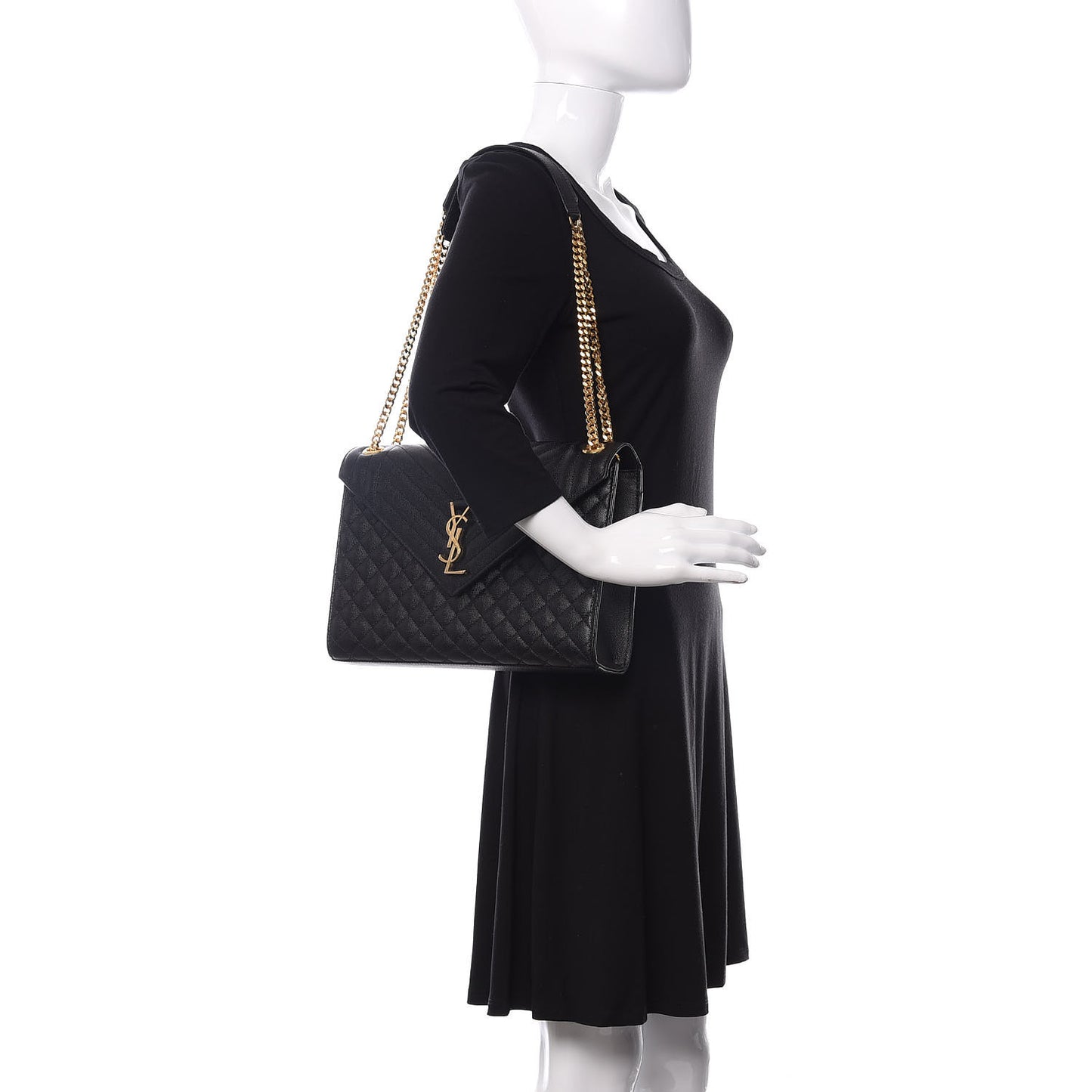 Grain De Poudre Textured Mixed Matelasse Large Triquilt Monogram Satchel Black