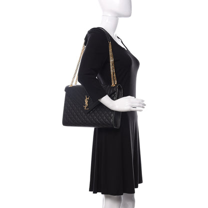 Saint Laurent Grain De Poudre Textured Mixed Matelasse Large Triquilt Monogram Satchel Black 2 of 10