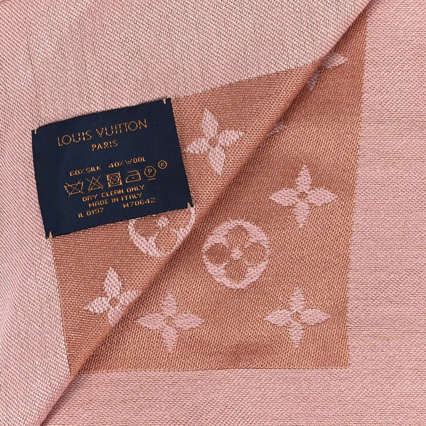 Silk Wool Monogram Denim Shawl Beige Pink